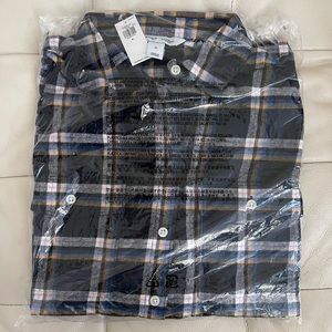 NWT Old Navy boyfriend flannel shirt navy plaid M